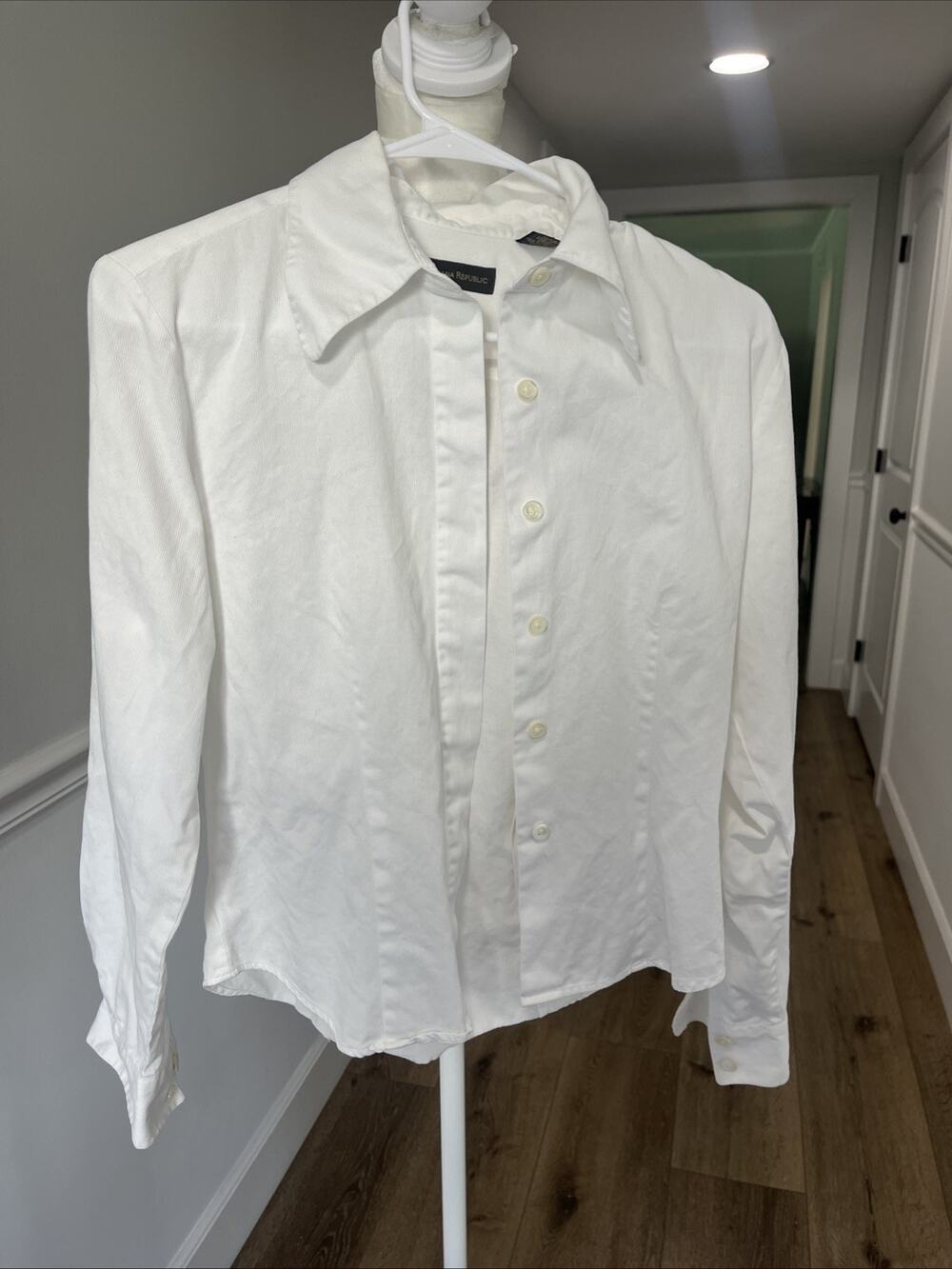 Banana Republic Women White Corduroy Shirt Button Up Large Collar Fitted Sz S